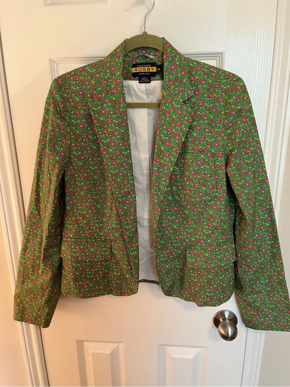 Ralph Lauren Green Blazer with Pink Floral Print - Picture 3 of 6